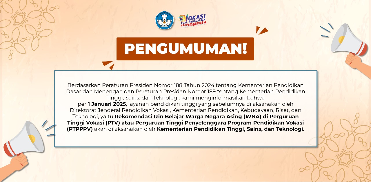 Rekomendasi Izin Belajar WNA di PTV/PTPPPV